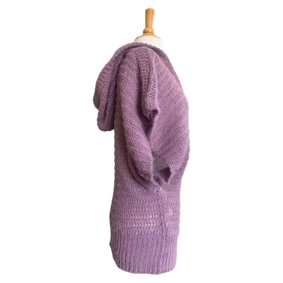 Free People Lavender Batwing Short Sleeve Hooded Loose Knit Wool Sweater - Picture 3 of 7